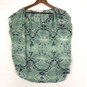 CAbi Women's Size Medium #746 Darby Green White Blue Snakeskin Printed Blouse